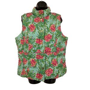 Lilly Pulitzer Pineapple Print Quilted Puffer Vest Duck Down Tropical Size XL